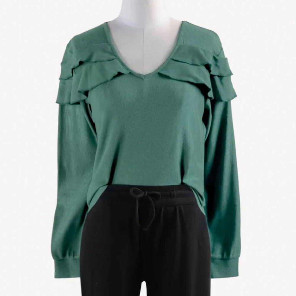 Kate Quinn V-Neck Ruffle Top Sagebrush Size XS NWOT
